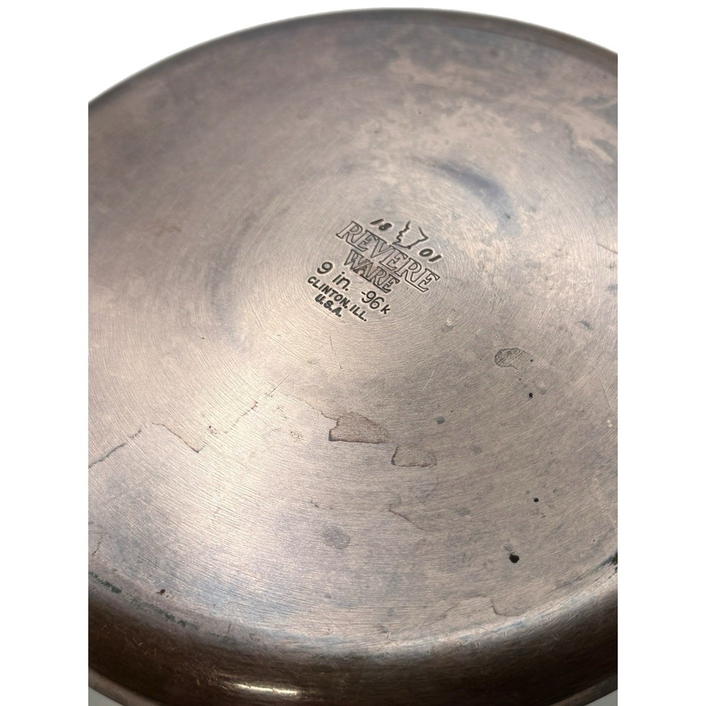 Revere Ware 9" Stainless Steel Clad Cooper Bottom Skillet Frying Pan Vtg - Picture 4 of 7